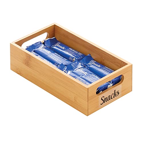 mDesign Bamboo Wood Compact Food Storage Bin with Handle for Kitchen