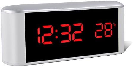 Mirror Clock, HeQiao Multi-fuction Touch Sensitive Large Battery Digital Alarm Clock Mirror Makeup USB Rechargeable Eye-Care Travel Alarm Clock W/ Temperature Snooze for Home Office - Red