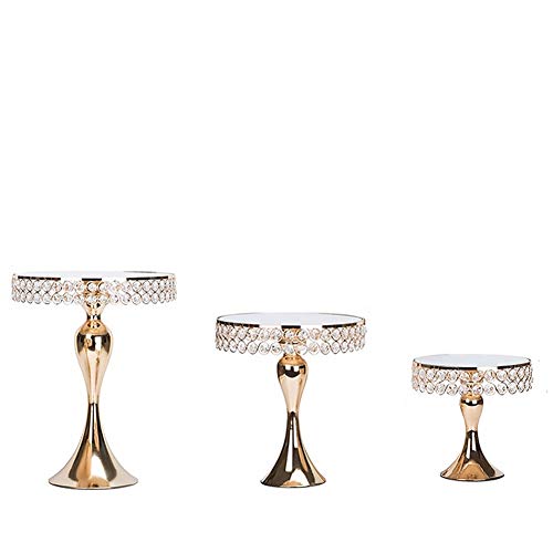Cupcake Stands, 14 Set Metal Crystal Cake Holder Cupcake Stand Cake Dessert Holder with Pendants and Beads,Wedding Birthday Dessert Cupcake Pedestal Display, Gold USA STOCK (3, Gold-Mermaid)