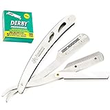 Equinox Professional Straight Edge Razor with 100 Single Edge Derby Blades - Close Shaving Men's Manual Shaver Safety