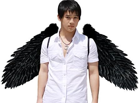 FashionWings (TM Black XXXL Wingspan Feather Angel Wings Pointing Up or Down Duo Use
