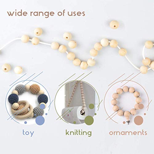 Wooden Beads, Wooden Beads for Crafts,300pcs 18mm Natural Wood Beads with 10m Twine, Unfinished Wooden Beads Wooden Balls for Garland, Making and DIY Crafting