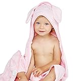 Luxury Hooded Baby Towel and Washcloth (Pink) | Extra Soft Bamboo Baby Towels for Infant, Toddler, Newborn and Kids | Great Gift, Baby Girl Towel for Pool and Beach | Softer Than Organic Terry Cotton