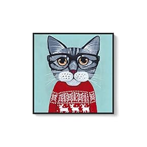 Framed Canvas Wall Art for Living Room, Bedroom Whimsical Animal Illustration XI Canvas Prints for Home Decoration Ready to Hang - 16x16 inches