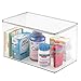 mDesign Stackable Bathroom Storage Box with Lid - Container for Organizing Hand Soaps, Body Wash, Shampoo, Conditioner, Hand Towels, Hair Accessories - Lumiere Collection - 4 Pack - Clear