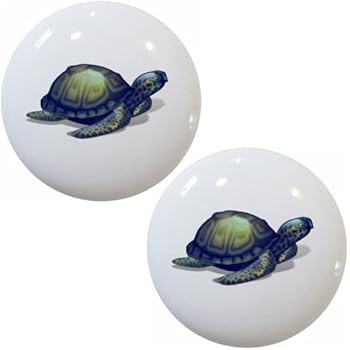 New Set Of 2 Green Sea Turtle Ceramic Cabinet Drawer Pull Knobs