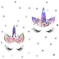 Mozamy Creative Unicorn Wall Decals Girls Wall Decals Girls Room Wall Decals Girls Bedroom Wall Decor Unicorn Theme Party Decorations Floral Galaxy Peel and Stick Wall Decals