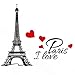 Decor MI Eiffel Tower I Love Paris Waterproof Removable Wall Decal Stickers for Living Room Bedroom Bathroom Kitchen Office Background Wall Art Wallpaper 15x9 inch