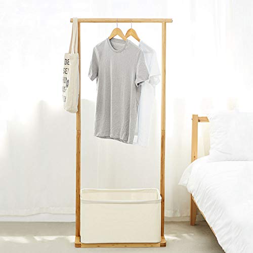 Bamboo Garment Rack Freestanding White Clothes Rack with Hamper Storage
