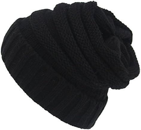 CANCA Chunky Cable Knit Beanie Cap Warm Winter Skull Beanie Hat Perfect for Women &amp; Men (Black)
