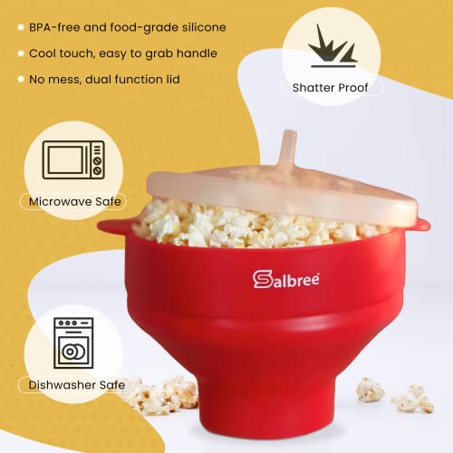 The Original Salbree Microwave Popcorn Popper, Silicone Popcorn Maker, Collapsible Microwavable Bowl - Hot Air Popper - No Oil Required - The Most Colors Available (White)