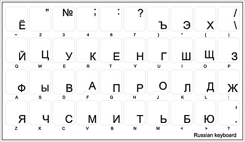 RUSSIAN CYRILLIC KEYBOARD STICKER WITH BLACK LETTERING TRANSPARENT BACKGROUND FOR DESKTOP, LAPTOP AND NOTEBOOK