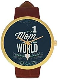 Happy Mothers Day Metal Case, Tempered Glass, Golden Leather Strap Watch