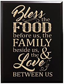 Bless the FOOD before us, the FAMILY beside us, and the Love BETWEEN US Decorative Carved Wood Sign Quote, Black