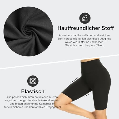 HIPOWER Pack of 2 Women's Cycling Shorts, High Waist Short Sports Shorts, Tights, Hiking Trousers, Opaque Underpants, Tummy Control Summer Outfits, Leggings, Gym, Yoga