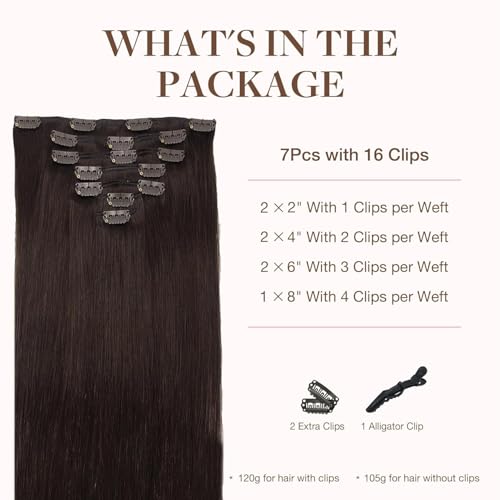 GOO GOO Clip in Extensions Natural Hair 7pcs 120g 40cm Light Dark Brown Natural Hair Extensions