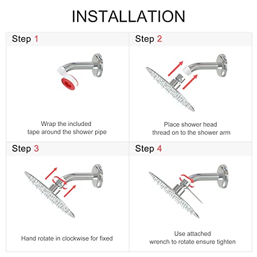 Anlisnut 6 inch High Pressure Rain Shower Head,Copper Screw Joint, Integrally Formed Swivel Ball,304 Stainless Steel Fixed Showerhead (Polished Finish)