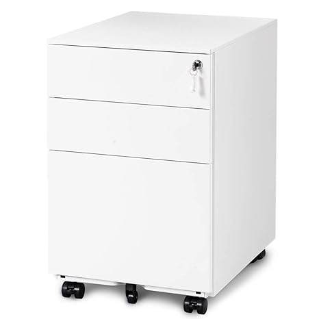 Mieres Drawer Cabinet 3 Drawer File Cabinet Mobile Metal White