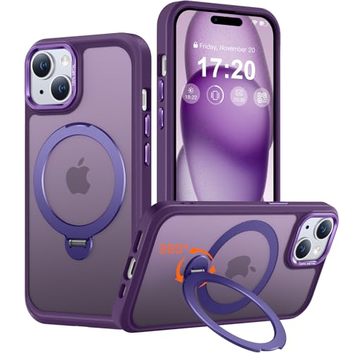 AurySharled 360° Rotating Stand for iPhone 15 Case with Magnetic Sturdy Stand Ring, 16FT Military Drop Protection, Scratch-Resistant Anti-Fingerprint Protective Case, Matte (Dark Purple)
