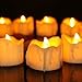 Youngerbaby 12pcs Amber Flicker LED Tea Lights Wax Dripped Battery Operated Candle Unscented Small Led Flameless Candles with Timer -6hr On-18 Hr Off for Christmas Wedding (12pcs Flickering Yellow)