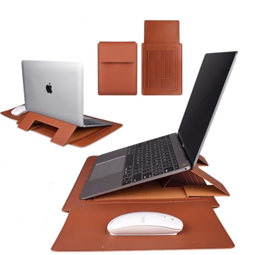 Capa PREMIUM em Couro para Macbook Pro e Air 13" a 14" Polegadas (2016-2025) com Suporte Ergonômico e Mousepad Integrado, Compatível com Notebook (Marrom)