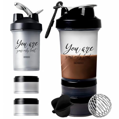 BERNESSI 500ml/17oz Protein Shaker Bottle with Leak-Proof for Protein Mixes & Shakes with Stainless Steel Ball, Protein Bottle Blender Cocktail Shaker Cup for Gym Fitness Home Pre Workout (Limit)