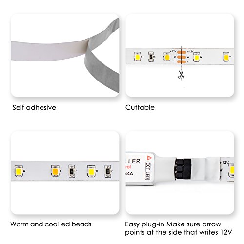 YIHONG 16.4ft LED Strip Lights LED Ribbon with Remote Control Adjustable Color Temperature and Brightness DIY Under Cabinet Lighting Kitchen Closet Party Decoration |High Lumen|Cool/Neutral/Warm White - Thumbnail 6