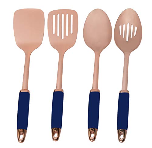 COOK With COLOR 7 Pc Kitchen Gadget Set Copper Coated Stainless Steel Utensils with Soft Touch Navy Handles