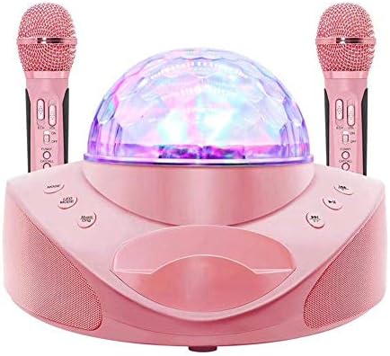 TBDLG Wireless Karaoke Microphone, Vocal Wireless Microphone Set System with Dual Hand Held Dynamic with 2 Microphone and Speaker,Pink