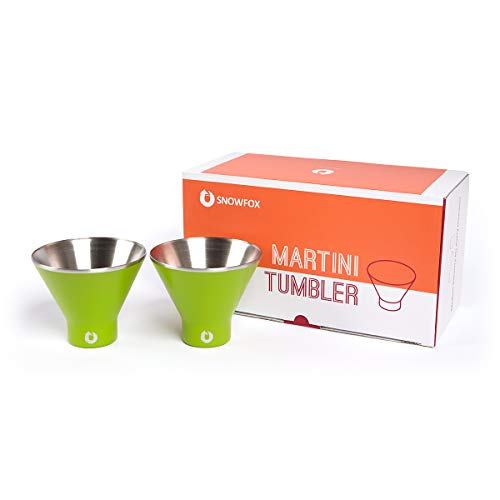 SNOWFOX Insulated Stainless Steel Stemless Martini Glass, Set of 2, Gold / White - Thumbnail 4