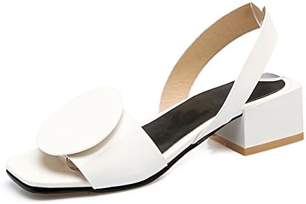 Kaloosh Women's Classy Patent Leather Strap Buckle Slingback Block Heel Dress Sandals