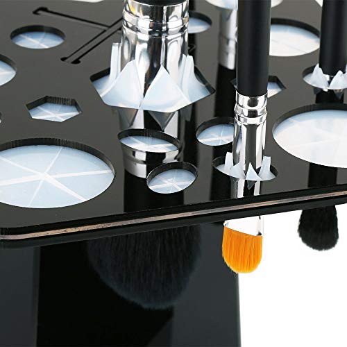 BEAKEY Makeup Brush Drying Rack Air Tree Tower Organizer Folding Brush Holder Cosmetic Shelf Tools [Updated Version]-28 Holes Mix Size, Black - Thumbnail 6