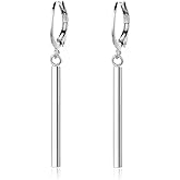 Silver bar dangle drop earrings for women,14K white gold plated dangle drop earrings for women hypoallergenic jewelry gifts