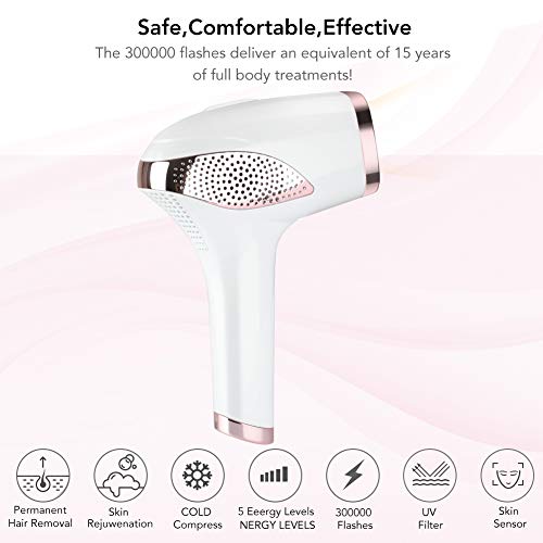 IPL Hair Removal Device - Permanent Hair Removal Electric Painless Perfect Hair Remover for Face, Armpit, Chin and Full Body, FDA Approved with Sunglasses (ICE COLD)