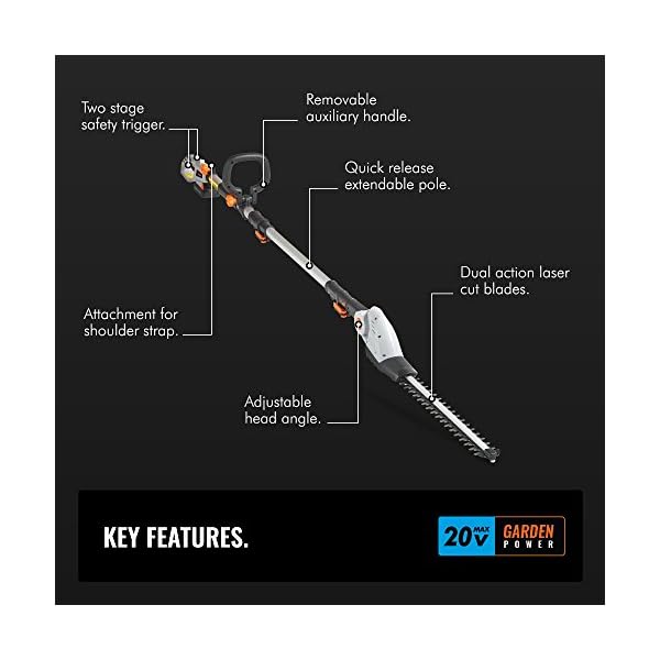 vonhaus cordless pole hedge trimmer with 20v max battery