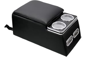 RYANSTAR RACING Black Black Universal Truck Seat/Bench Organizer with Cup Holders, Armrest, and Padded Top Lid - Ideal for Bu