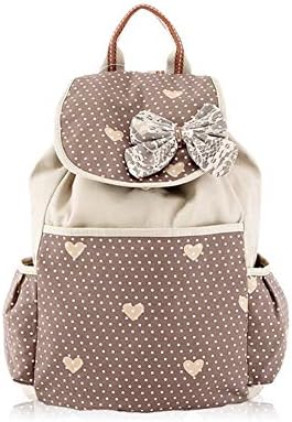 Canvas Backpack for Young Women/Girls, Lightweight Women Backpack Campus Book-Bag Casual Schoolbag Travel High Capacity Fashion Bowknot Rucksack (Color : Brown, Size : 31cm37cm15cm)