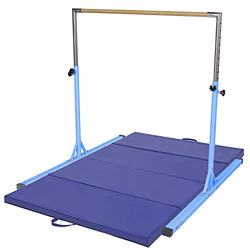 gymmatsdirect Gymnastics Expandable Kip Bar with Mat Blue Set Packages
