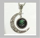 Salazar Slytherin Snake Moon Necklace Glass Art Picture ,Salazar Slytherin Snake Pendant Moon Necklace Glass Art Picture