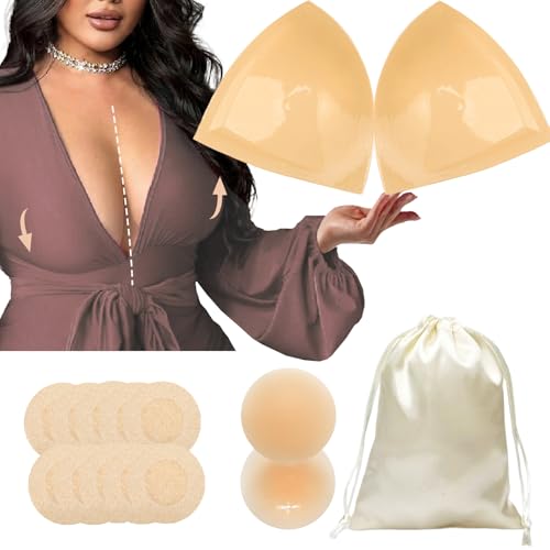 CUKIN Double Sided Adhesive Bra Pads, Invisible Reusable Push Up Inserts, Padded Lift Pads for Large Bust, 1 Pair