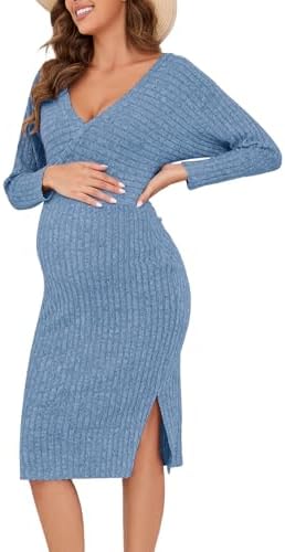 blue maternity sweater dress CYCLAMEN Off-Shoulder Rib Knit Long Sleeve Dresses with Side Slit Pregnancy Clothes Baby Shower, Burgundy, S at Amazon Women's Clothing store TROUSER WAIST SIZE:28 INCH WAIST | REGULAR LENGTH Asymmetric Draped One Shoulder Back To School 2020 unrestricted movement Choose your