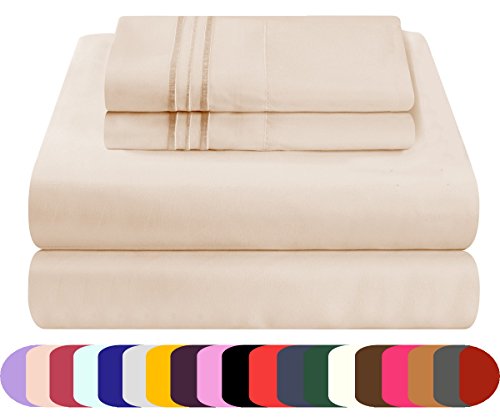 Mezzati Luxury Bed Sheets Set - Sale - Best, Softest, Coziest Sheets Ever! 1800 Prestige Collection Brushed Microfiber Bedding (Beige, Full)