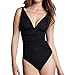 LAPAYA Women's 1 Piece Bathing Suit V-Neck Ruched Tummy Control Maillot Swimsuit, Black, Tag Size 2XL=US Size 12