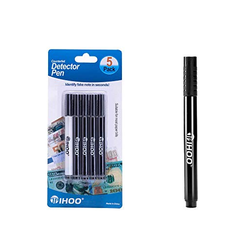 TIHOO Counterfeits Pen, Fake Money Marker, Counterfeit Bill Detector Pen, Counterfeits Money Detector Pen (5 Pack)