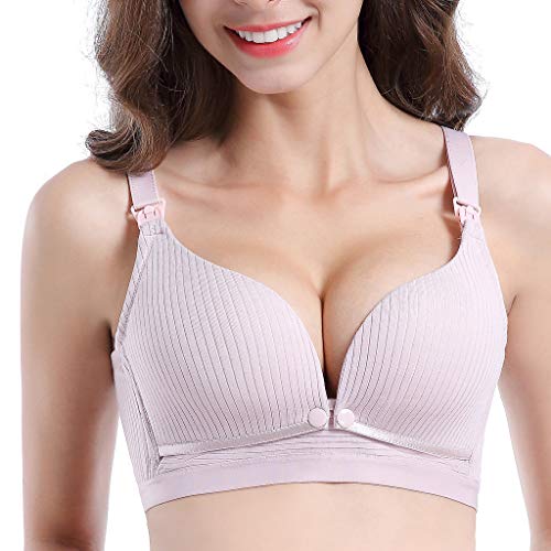Wireless Nursing Bra for Women, Lightly Padded Supportive Breastfeeding Lingerie Bra Front Button Gathered Bra (Purple, 34)