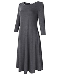 Misky - Vestido de mangas 3 4, manga larga, manga corta, con cuello redondo y bolsillo, casual, ajuste holgado, para verano