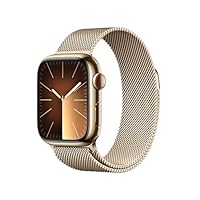 Apple Watch Series 9 [GPS + Cellular 41mm] Smartwatch with Gold Stainless Steel Case with Gold Milanese Loop. Fitness Tracker, Blood Oxygen & ECG Apps, Always-On Retina Display