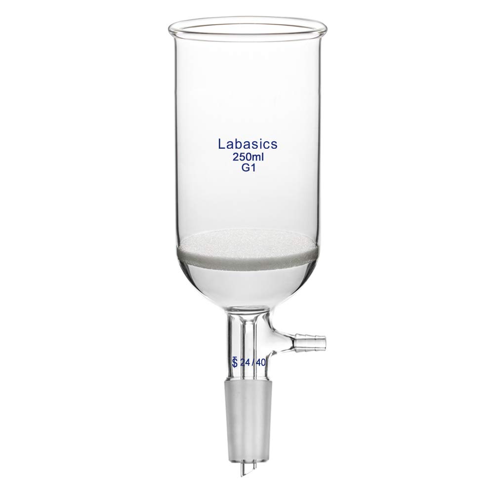 Labasics Borosilicate Glass Buchner Filtering Funnel with Coarse Frit (G1), 65mm Inner Diameter, 100mm Depth, with 24/40 Standard Taper Inner Joint and Vacuum Serrated Tubulation (250ml)