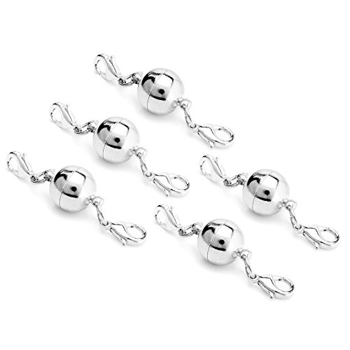 Beadnova Popular 10 MM Silver Plated Magic Magnetic Clever Clasp Built-In Safety Magnetic Lock with Lobster Clasp 5 Pcs Pack
