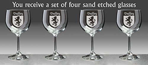 Duffey Irish Coat of Arms Red Wine Glasses - Set of 4 (Sand Etched) - Image 3